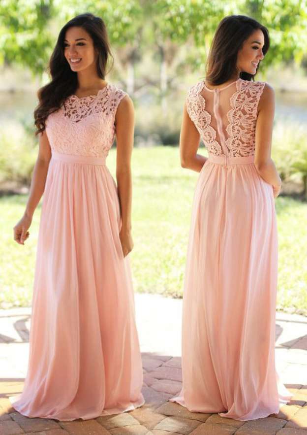 Chiffon Long/Floor-Length A-Line/Princess Sleeveless Bateau Zipper Prom Dress With Appliqued