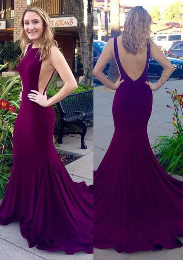 Trumpet/Mermaid Sleeveless Scoop Neck Sweep Train Jersey Prom Dress