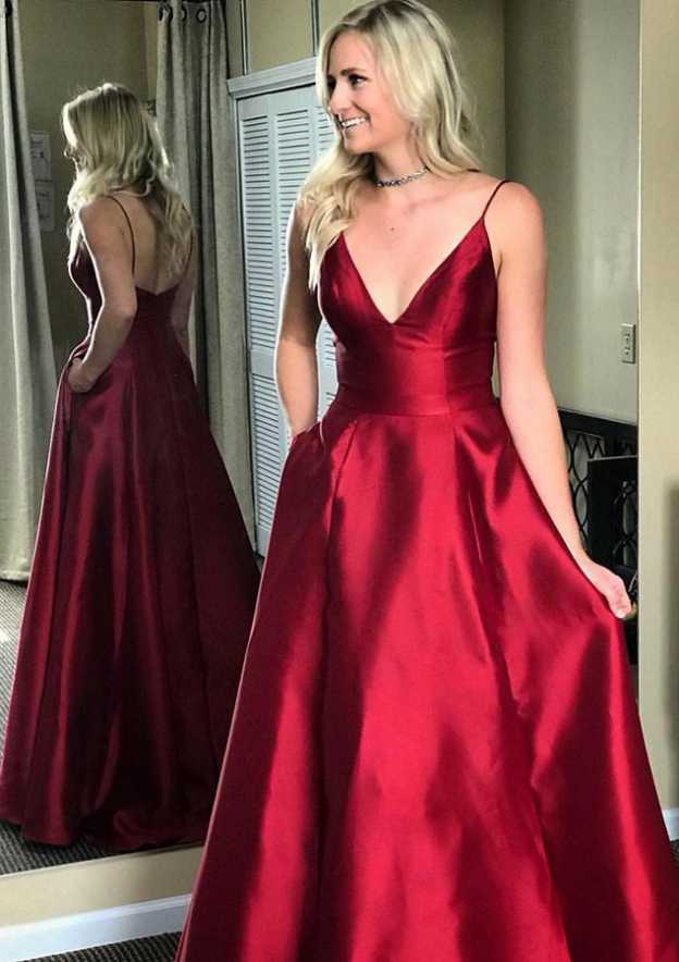 a-line princess prom dresses luxurious sweep train v-neck sleeveless Sleeveless V Neck Sweep Train A-line/Princess Satin Prom Dress - Prom  Dresses