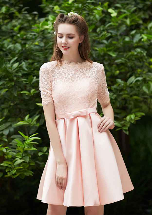 blush pink bridesmaid dresses short Short Pink Bridesmaid Dresses Mixed Style