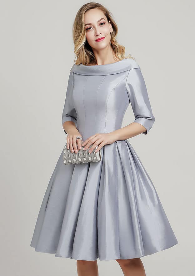 silver knee length dresses Stacees Mother of the Bride or Groom Dresses Bateau Half Sleeve Knee-Length Lace Sequins Appliqued