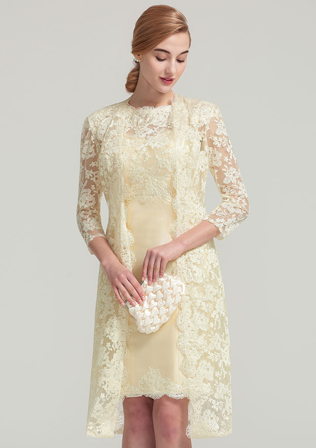 Sheath/Column Scalloped Neck Sleeveless Knee-Length Taffeta Mother of the Bride Dress With Jacket Lace