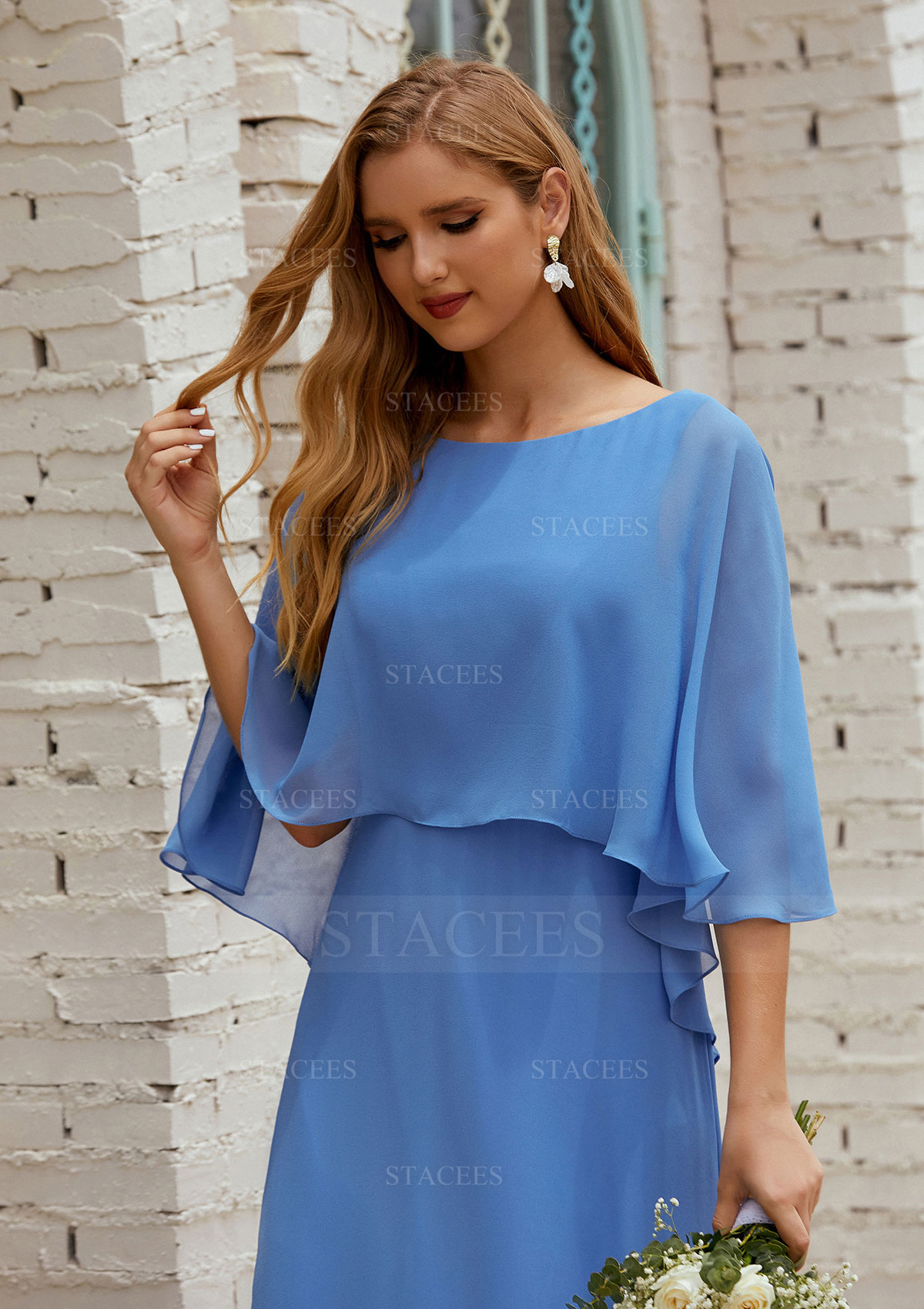 half sleeve chiffon dress Stacees Mother of the Bride or Groom Dress A-line Scoop Neck Half Sleeve Chiffon Long/Floor-Length