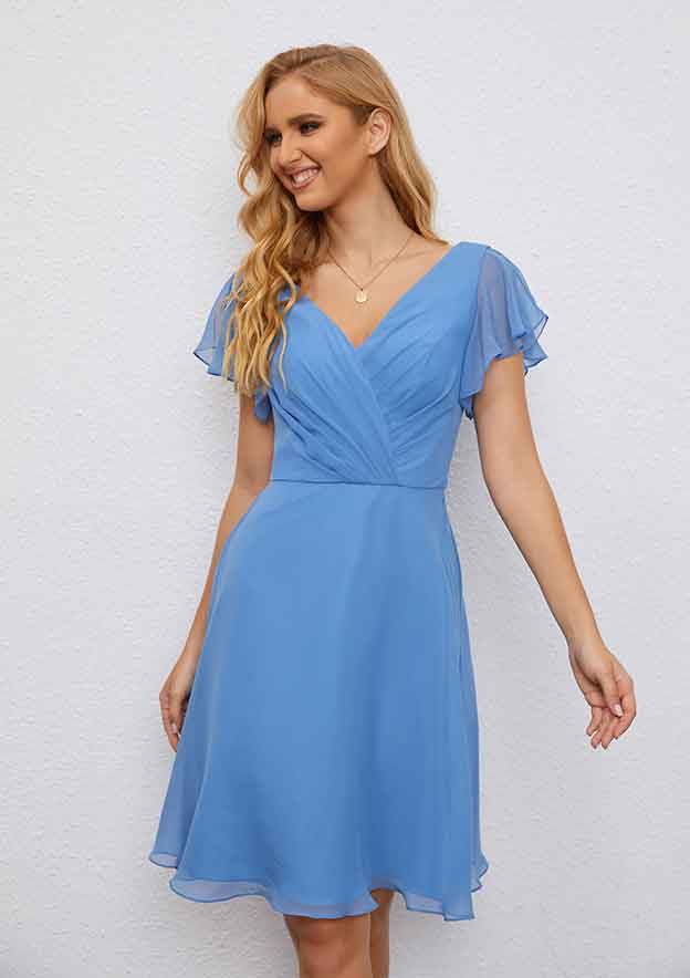 flutter sleeve homecoming dress A-line Short Silver Homecoming Dress with Flutter Sleeves fg3735
