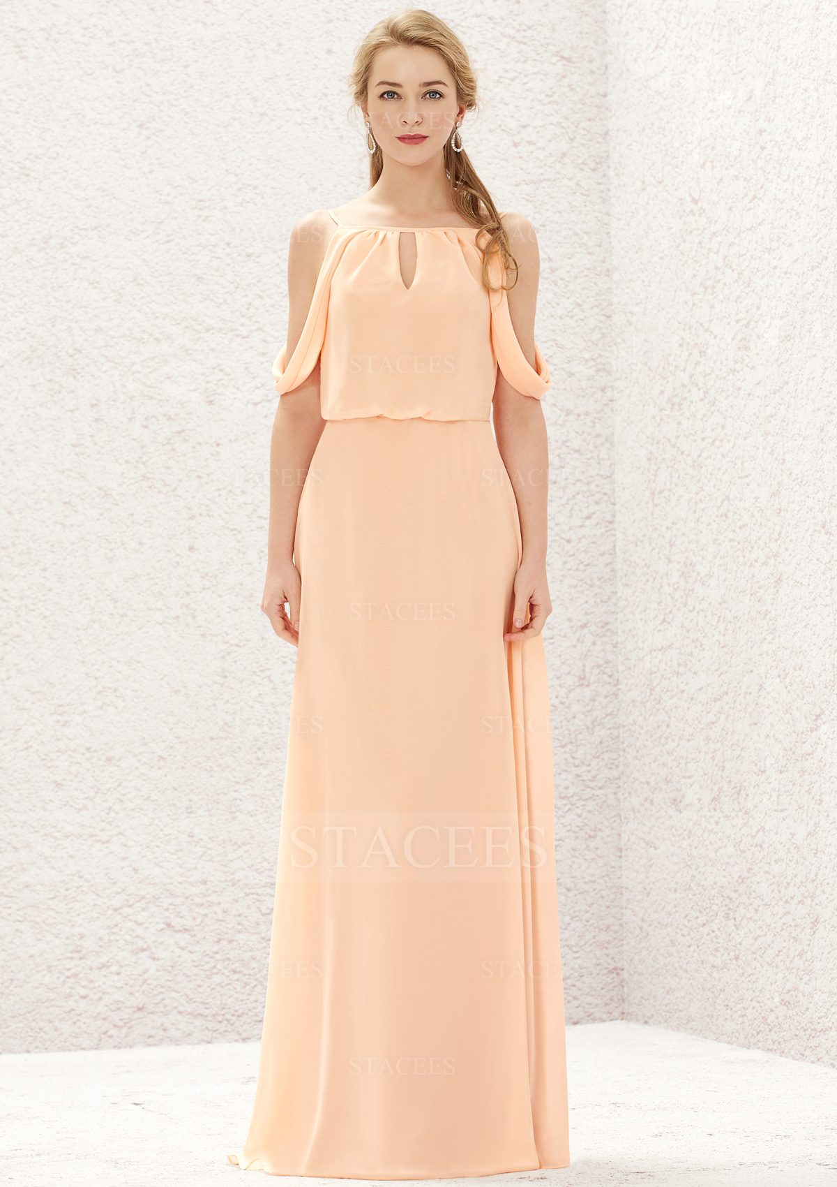A-line Square Neckline Sleeveless Long/Floor-Length Chiffon Bridesmaid Dress