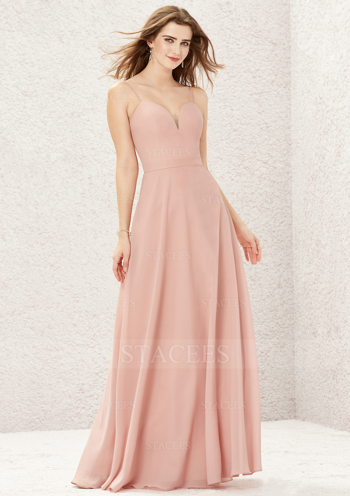 Dusty Pink A-line Sweetheart Sleeveless Long/Floor-Length Chiffon Bridesmaid Dress - STACEES