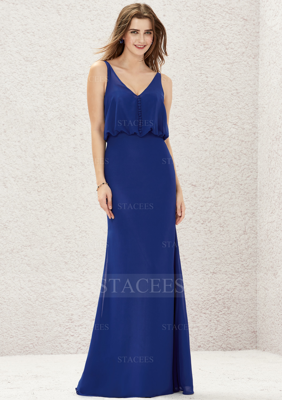 Sheath/Column V Neck Sleeveless Long/Floor-Length Chiffon Bridesmaid Dress