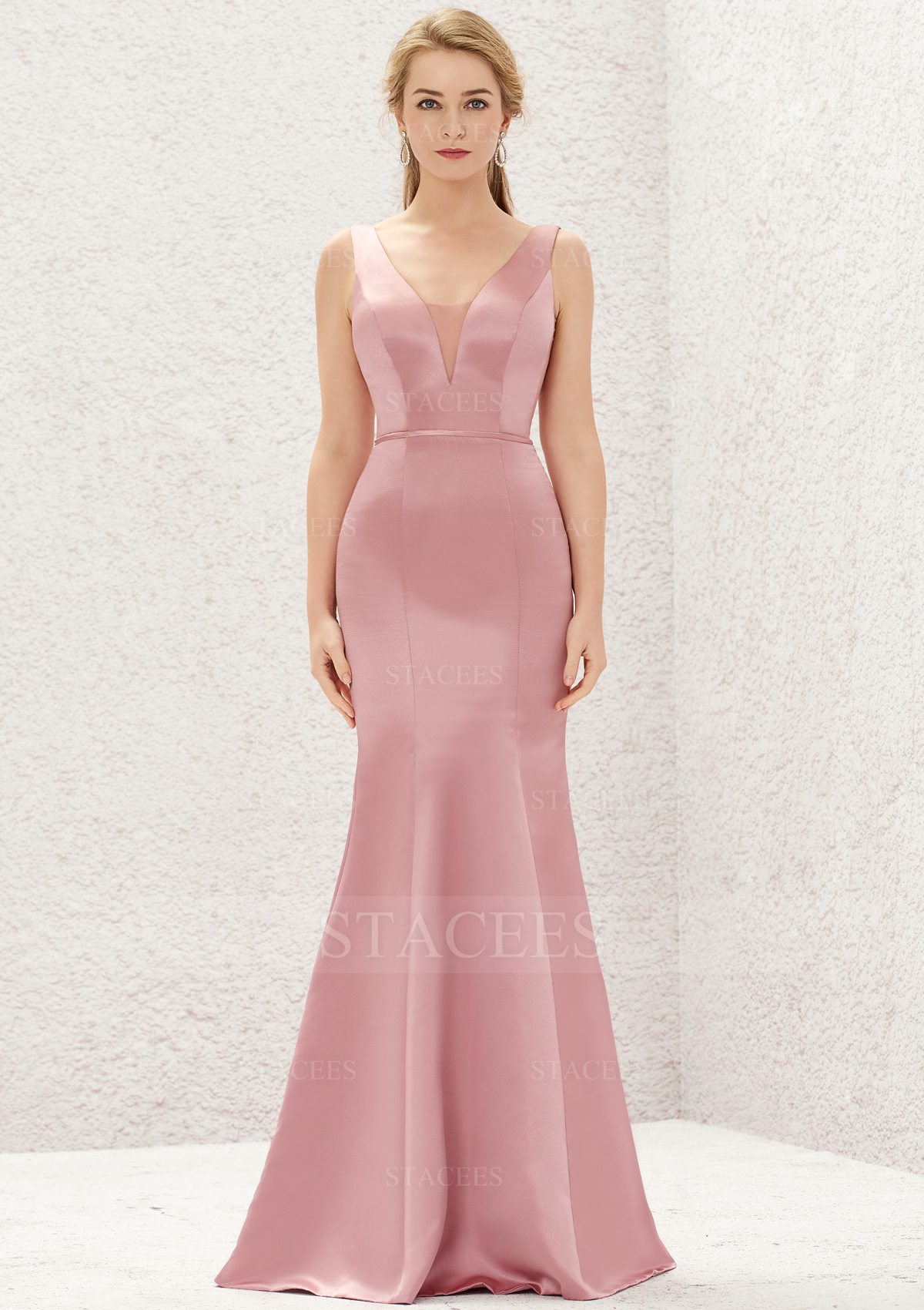 mauve mermaid bridesmaid dresses Stacees Dress Trumpet/Mermaid V Neck Long/Floor-Length Satin day celebrations music festival bridal shower dresses white Size:UK 30 (In-Rental)