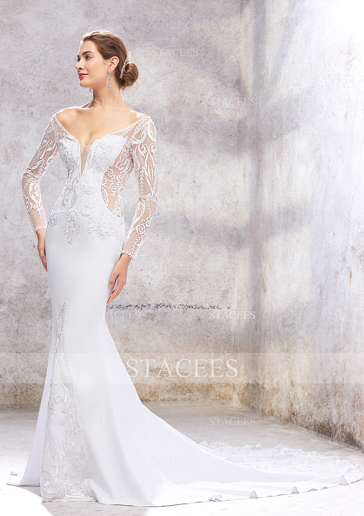 Trumpette/Sirène traîne chapelle crêpe elastique robe de mariée 