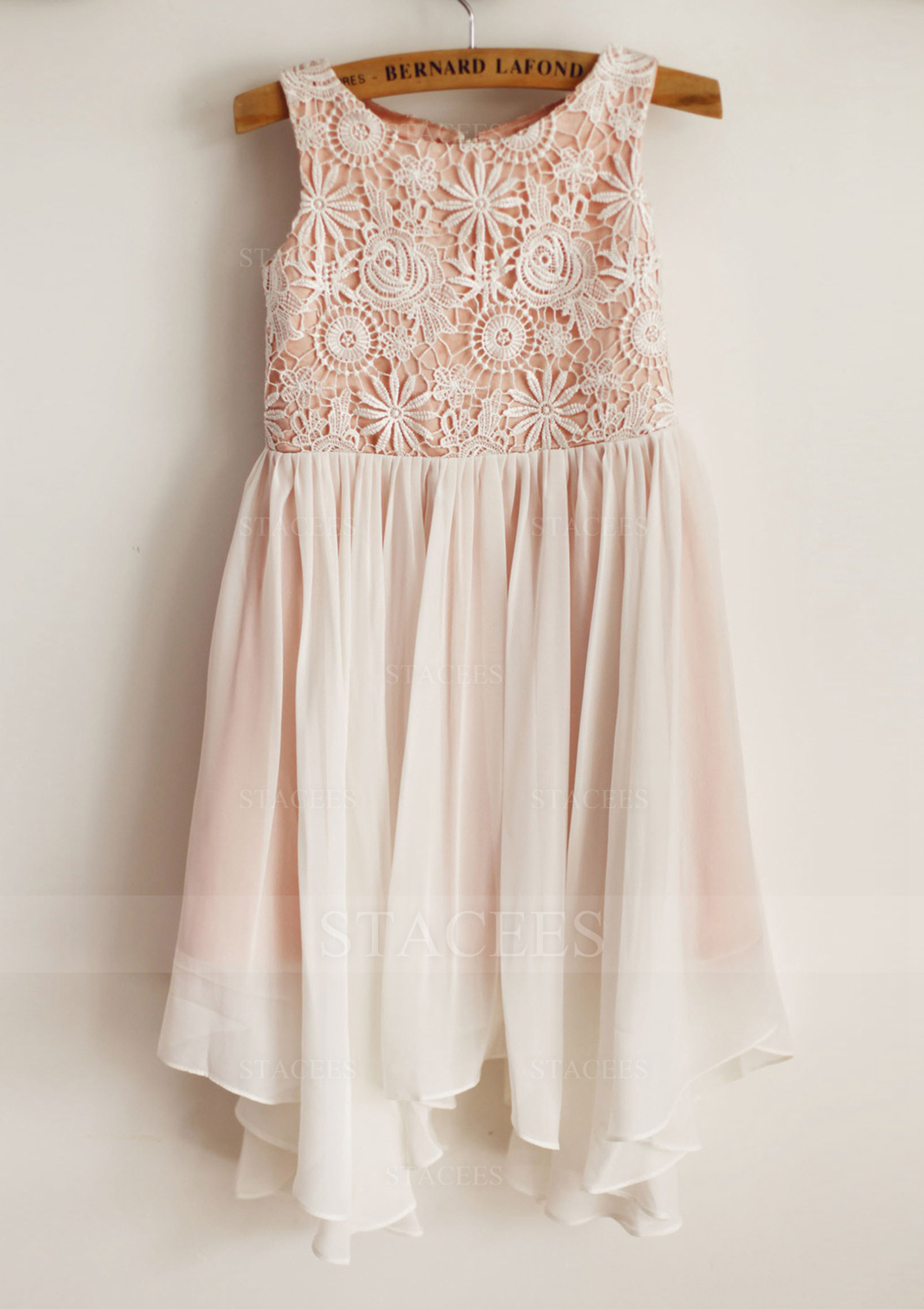 Vestido línea a/princesa escote redondo gasa encaje hasta la rodilla vestido de pajecitas