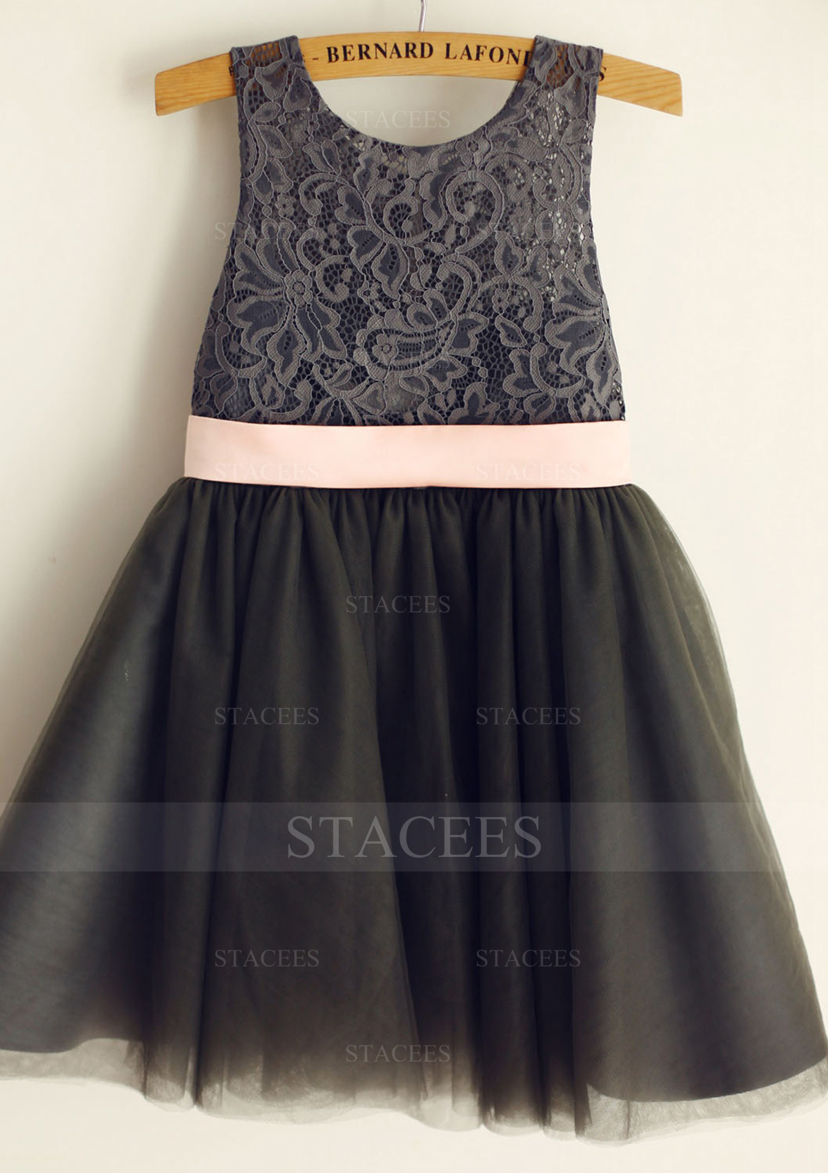 Vestido línea a/princesa escote redondo encaje tul hasta la rodilla vestido de pajecitas
