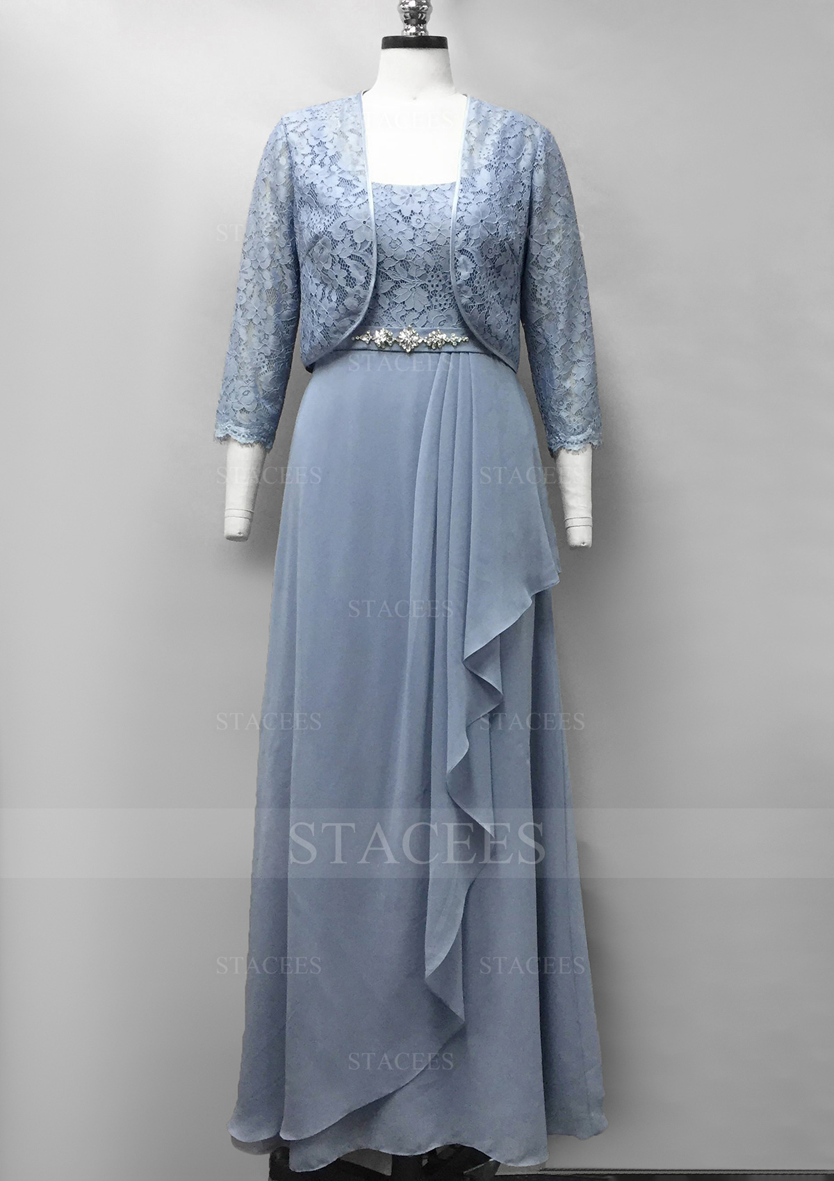 Comme Image Fourreau carree mousseline longueur genou robe de mere de la mariee avec volants - STACEES