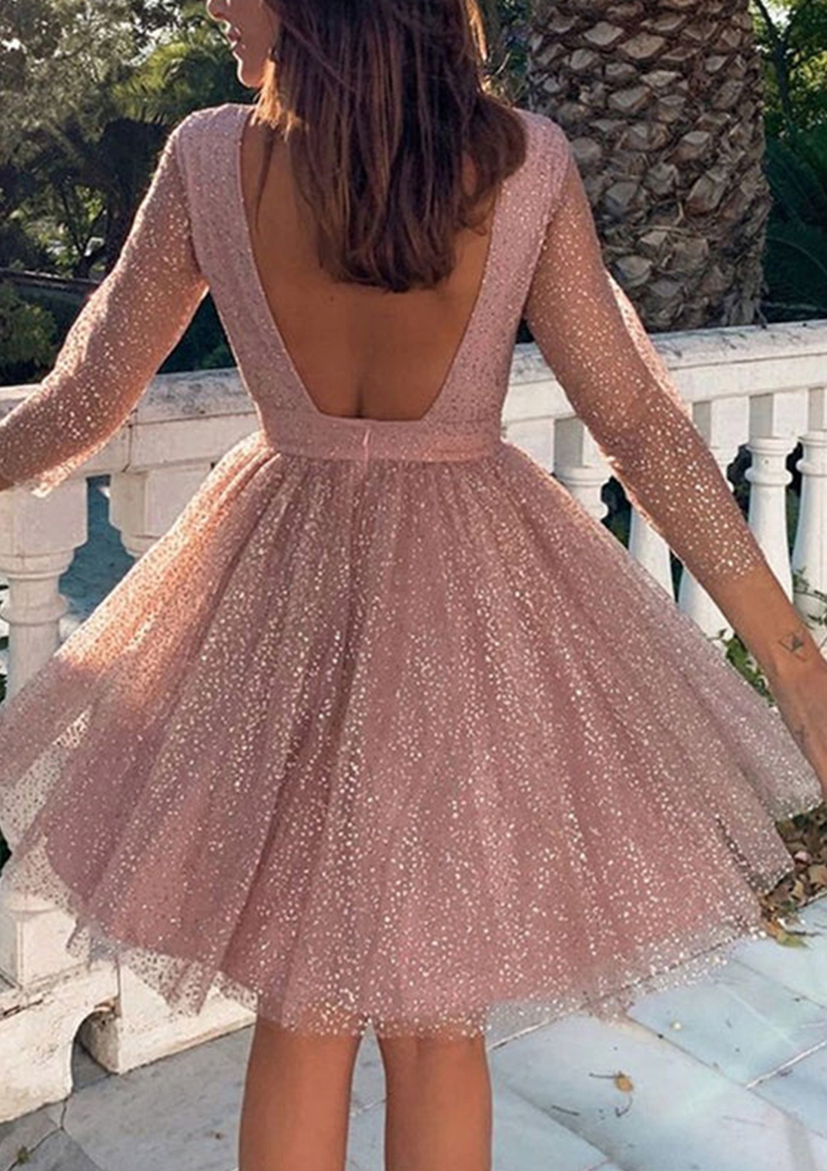 2 piece homecoming dresses long sleeve A-line Scoop Neck Full/Long Metallic Yarn Short/Mini Dress With Glitter Slip Dress