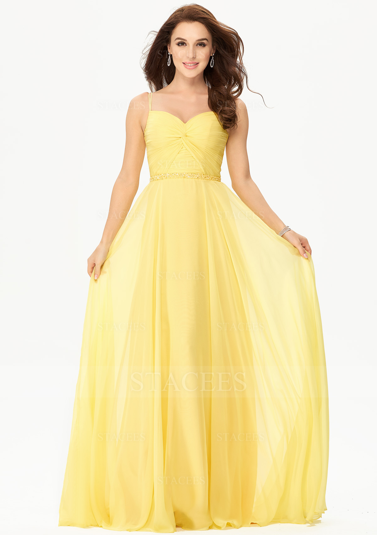 Robe trapèze cache coeur mousseline longueur ras du sol robe de bal avec perle plissé