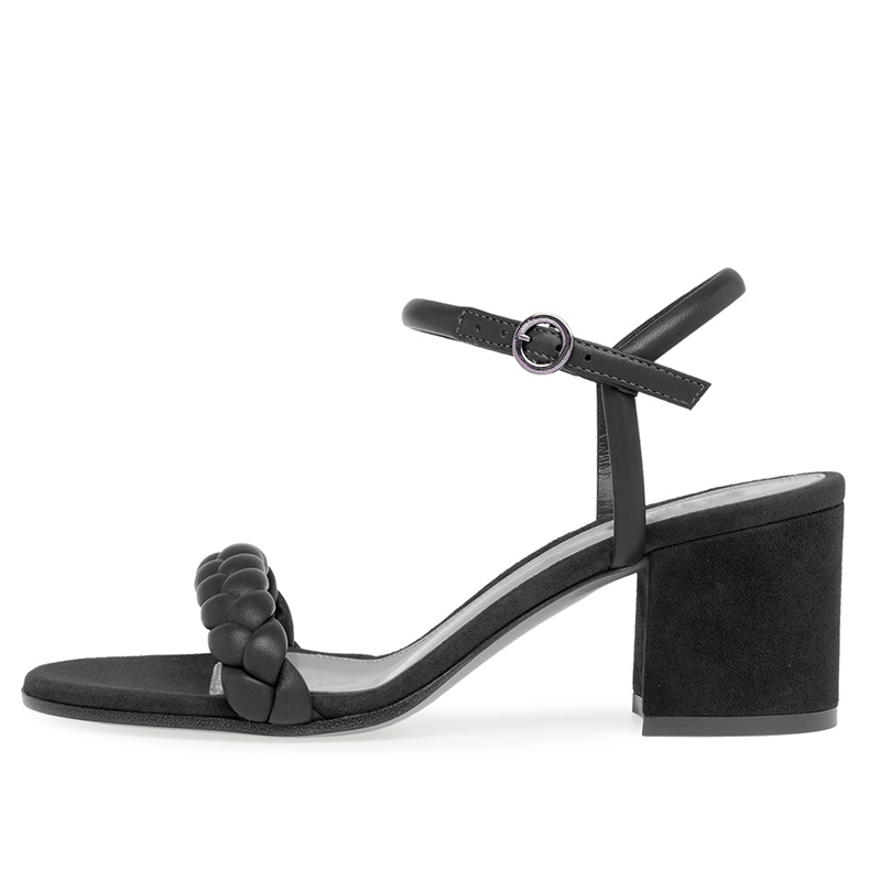 PU tacones punta abierta tacón ancho zapatos