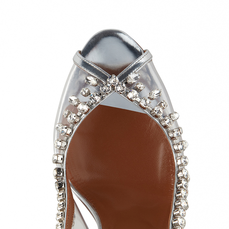 Argent Femmes pvc talons peep toe sandales talon stiletto chaussures de mariage avec strass - STACEES