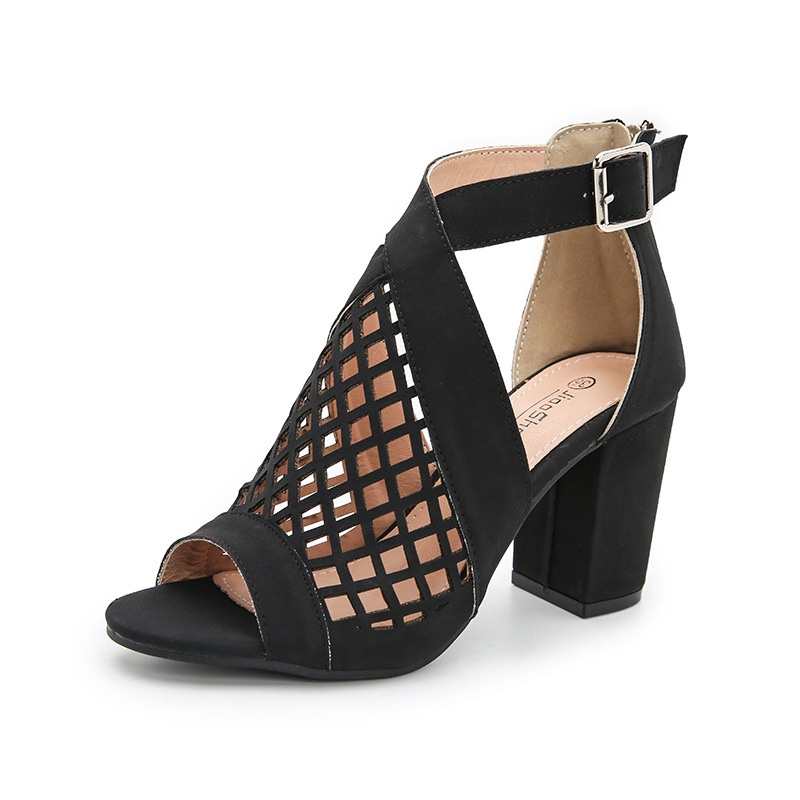 Femmes pu talons peep toe sandales talon bottier chaussures d'extérieur avec boucle