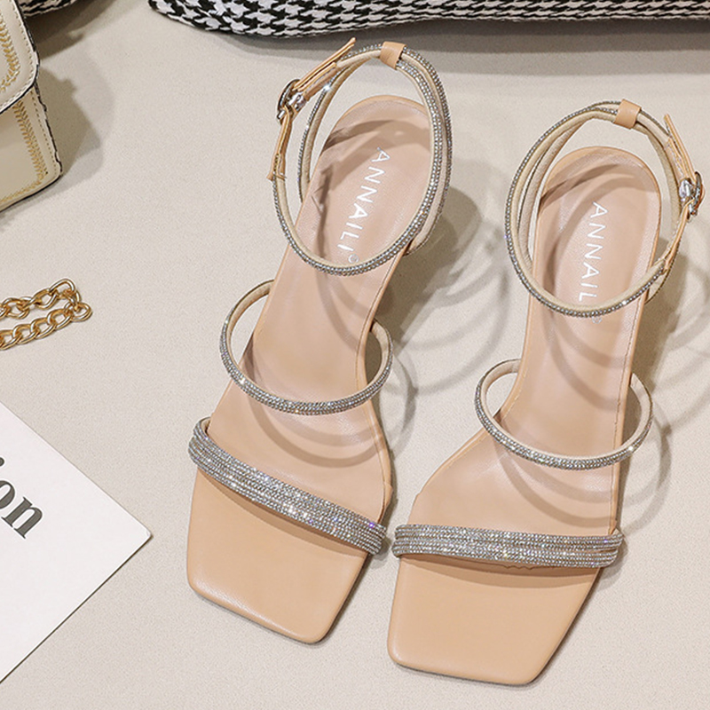 Peep Toe Sandals Microfiber Leather Wedding Shoes With Buckle Rhinestone