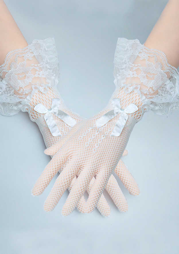 Wrist Length Net Lace With Bowknot Fingertips Bridal/Wedding Gloves