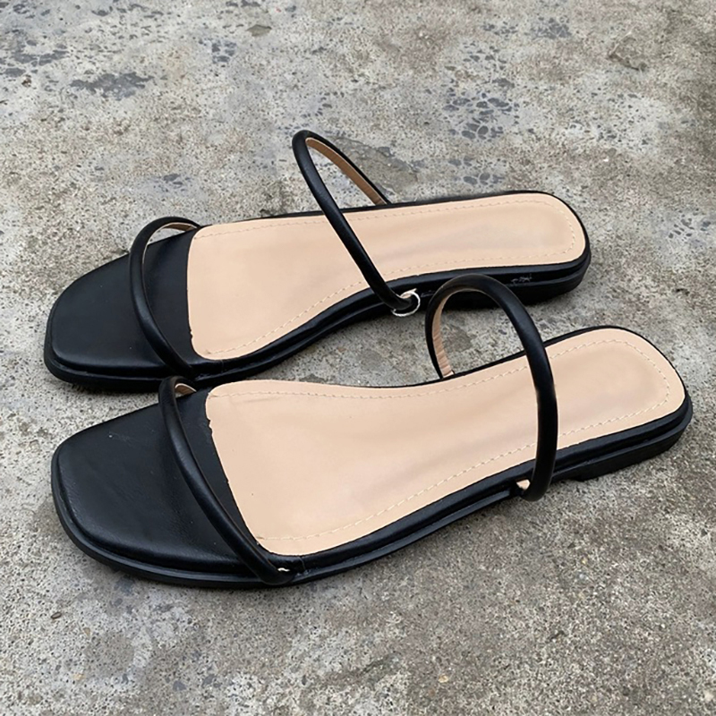 Noir Femmes pu plat à bout ouvert talon plat décontracté et shopping bureau et carrière outdoor fête et soirée chaussures - STACEES