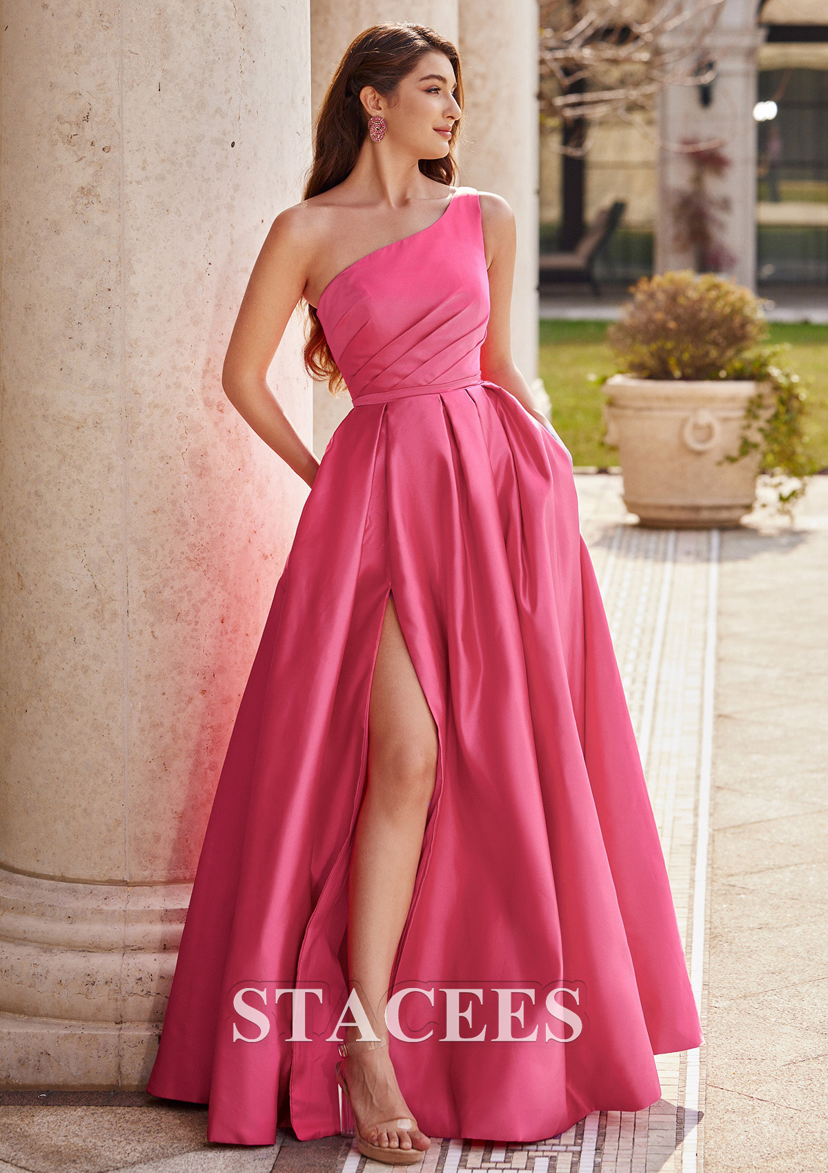 one shoulder aline dress ONE SHOULDER SATIN A-LINE DRESS BY LADIVINE STYLE 7450 EMERALD GREEN / 10