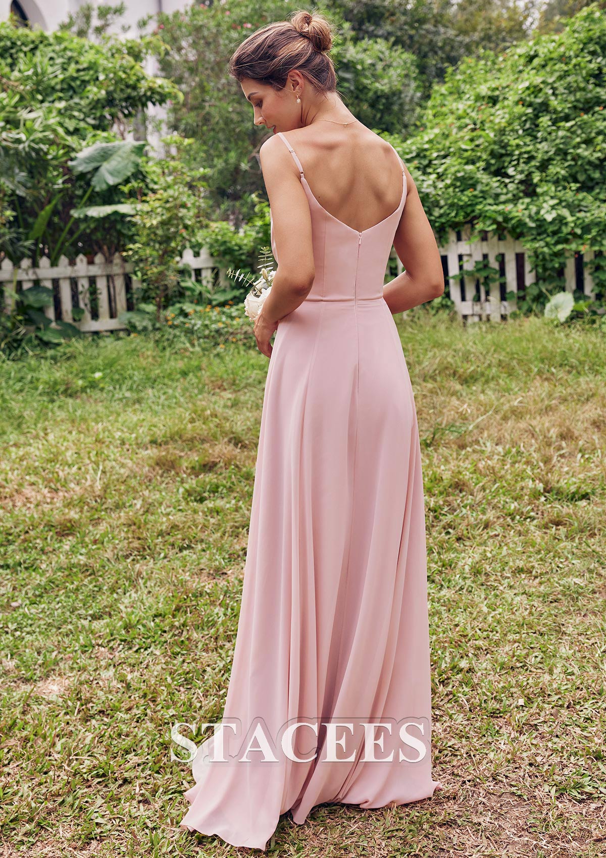 cowl neck chiffon bridesmaid dress with slit Cowl Neck Chiffon Bridesmaid Dress with Slit