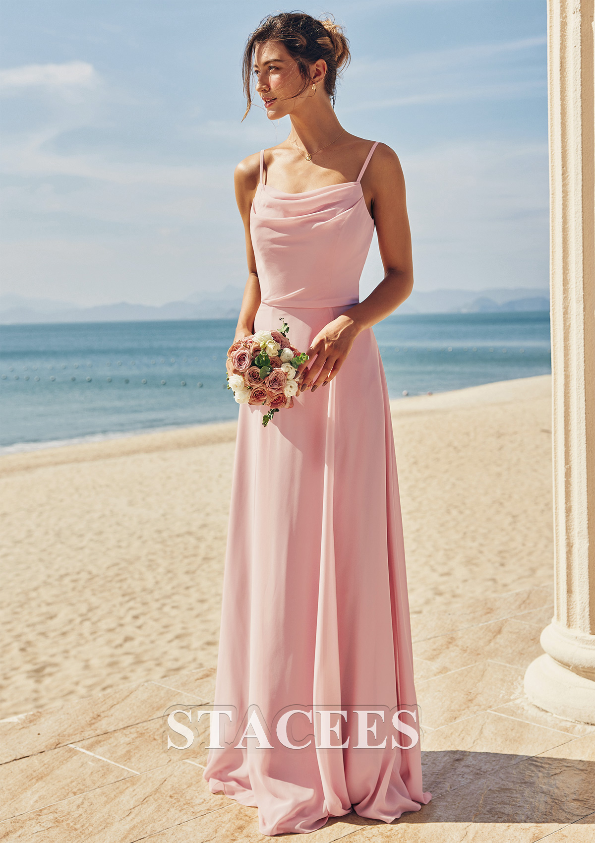 cowl neck chiffon bridesmaid dress with slit Cowl Neck Chiffon Bridesmaid Dress with Slit