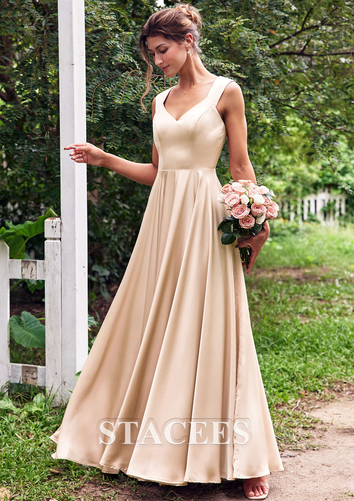 a line satin bridesmaid dress A-line Silk Satin Spaghetti Straps Bridesmaid Dresses, Wedding Party Dress, MBD180