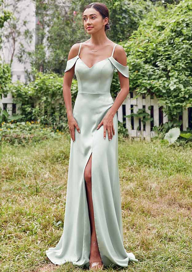 dolphin grey bridesmaid dresses White A-Line Bridesmaid V-neck Dress Floor-Length Mint 2026