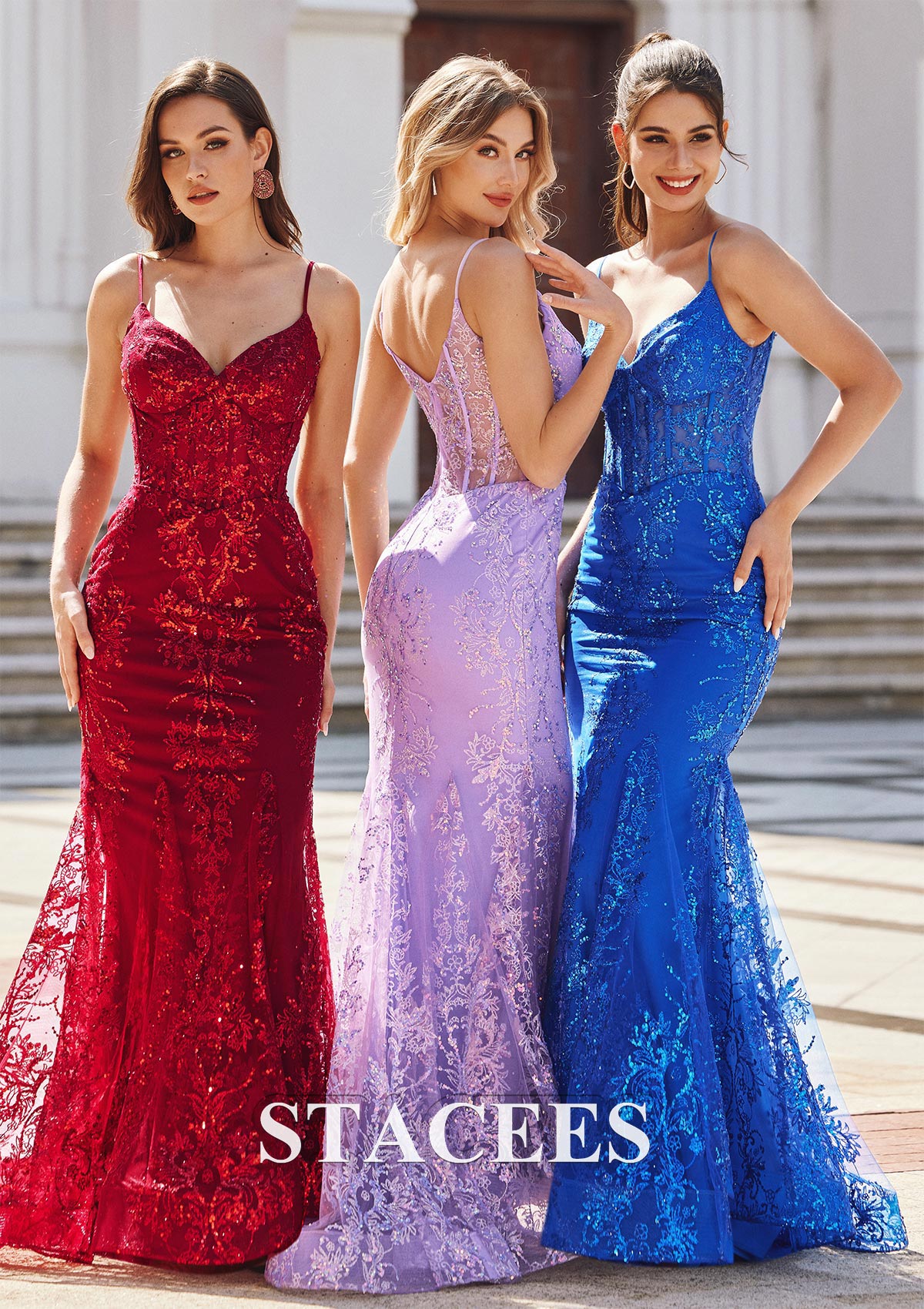  Trumpette/Sirène col en v glitter traîne balayage robe de bal - STACEES