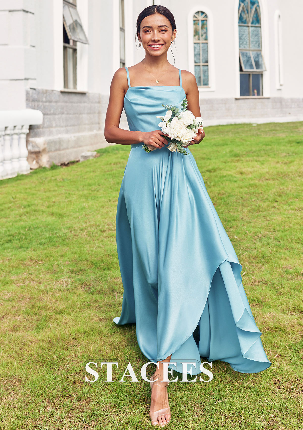 stretch charmeuse sleeveless cowl bridesmaid dress Stretch Charmeuse Sleeveless Cowl Bridesmaid Dress