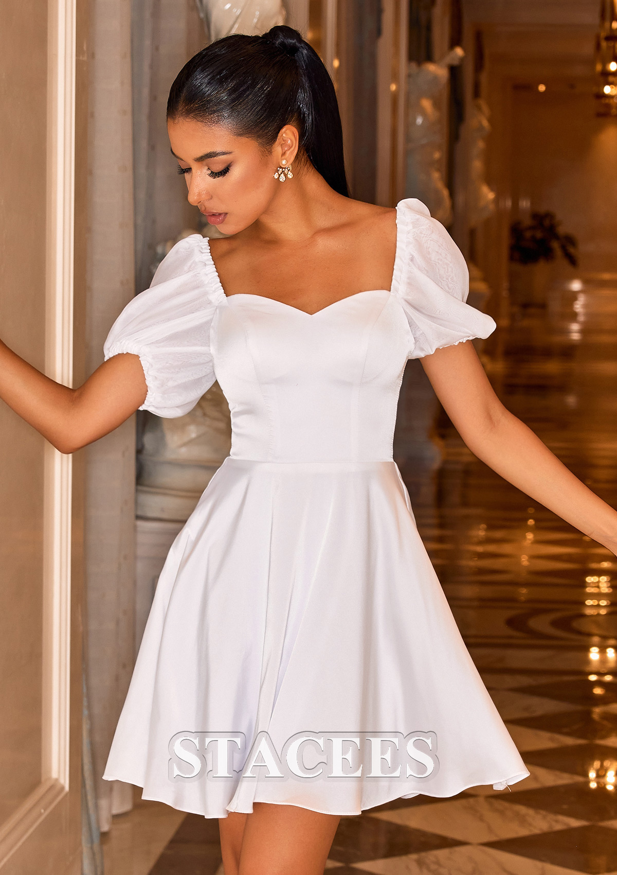 short white dress with short sleeves Emerson Puff Sleeve White Mini Dress  American Threads Women's Clothes