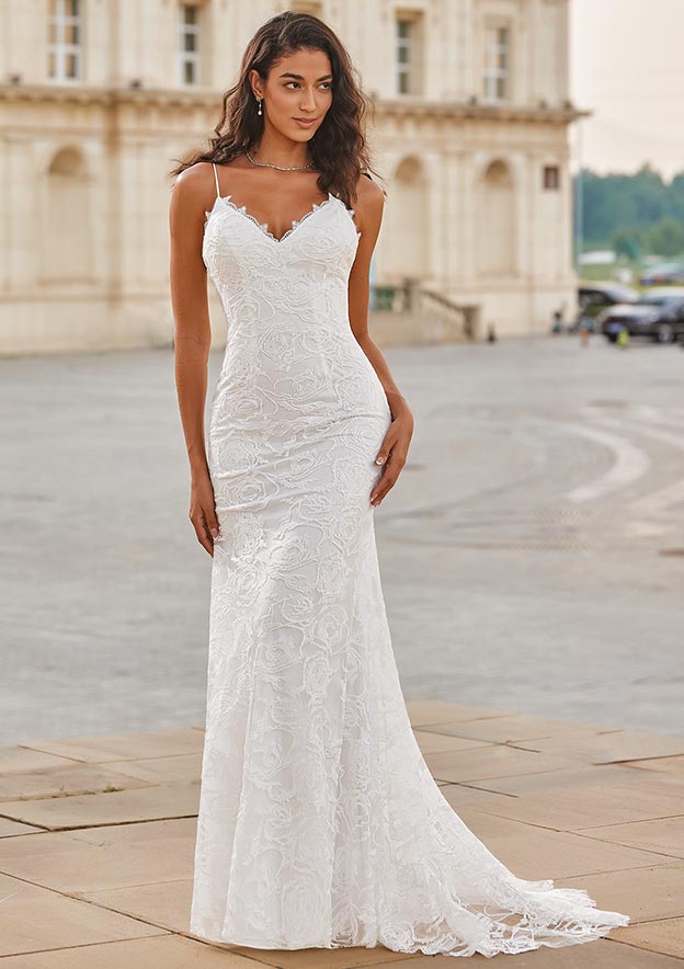 backless beach wedding dresses uk Stacees Bridal Wedding Dress Boho Mermaid V Neck Backless Lace Beach Sweep Train Pleats