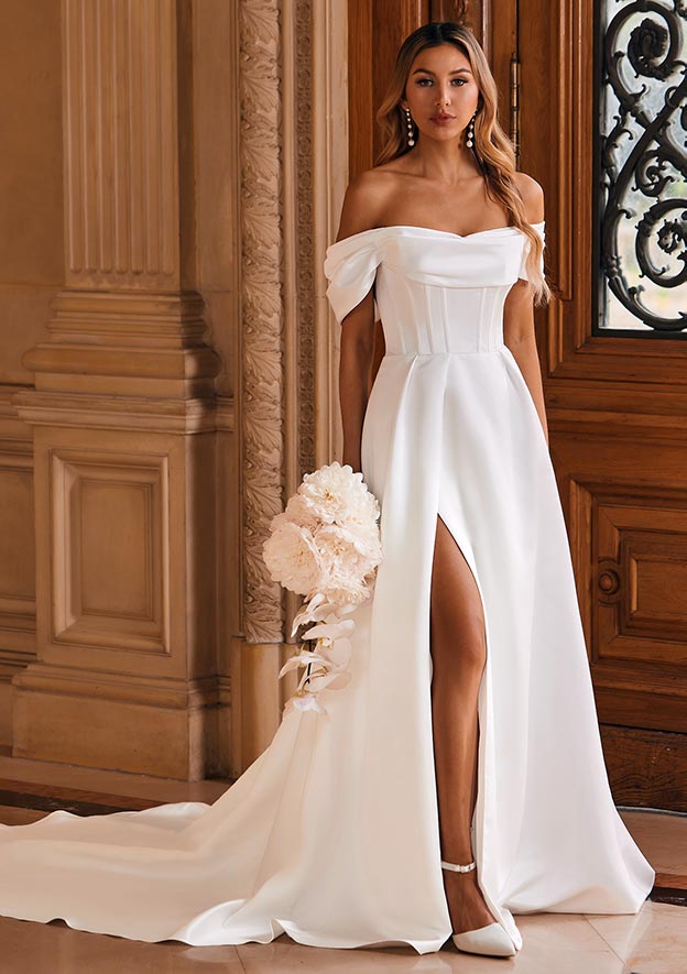 off shoulder aline wedding dress A Line Off the Shoulder Appliques Long Wedding Dress Bridal Gown US16 / White