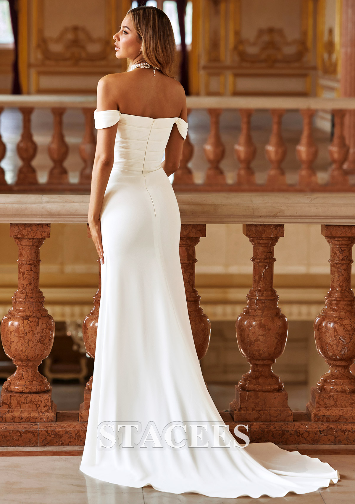 off the shoulder column wedding dress Sheath/Column Off-the-Shoulder Sweep Train Wedding Dress Satin with Pleated  Split S3036W - Wedding Dresses
