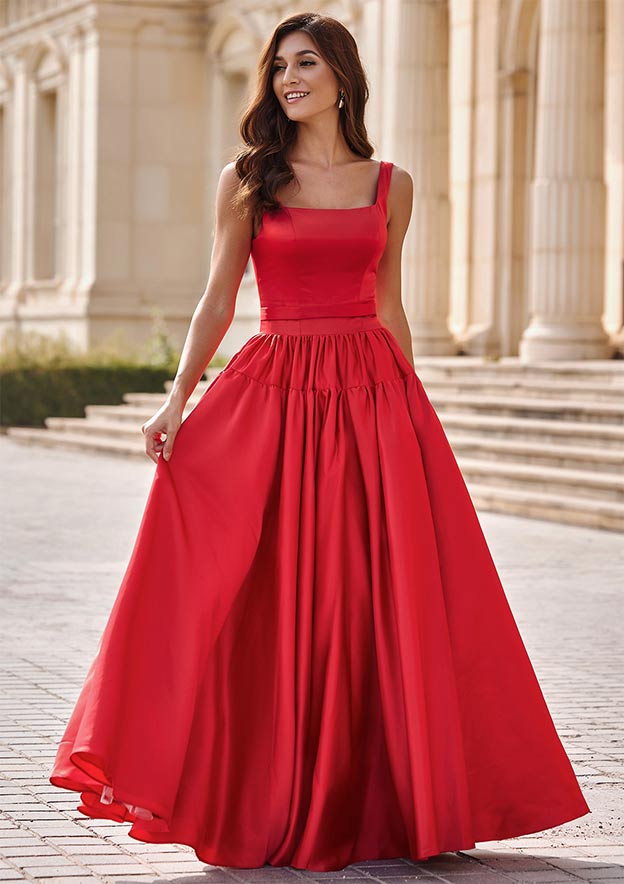 a line dress simple Stacees A-line Sky Blue Prom with Square Neckline Corset Bow waist The Best and Worst Medium Stretch Line Organza Skirt with Color:Florencia Floral