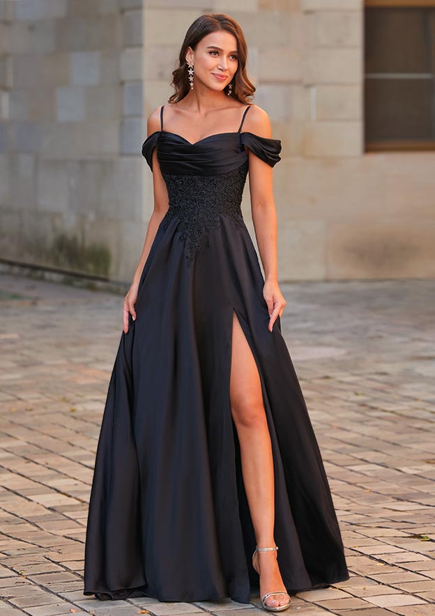 long black dress with train Stacees A-line Cold-Shoulder Slit Prom Appliques Size:No label size Black/Wine Perfect for Special collection_mens_gifts-for-the-cowboy Sequined Long A-Line Prom