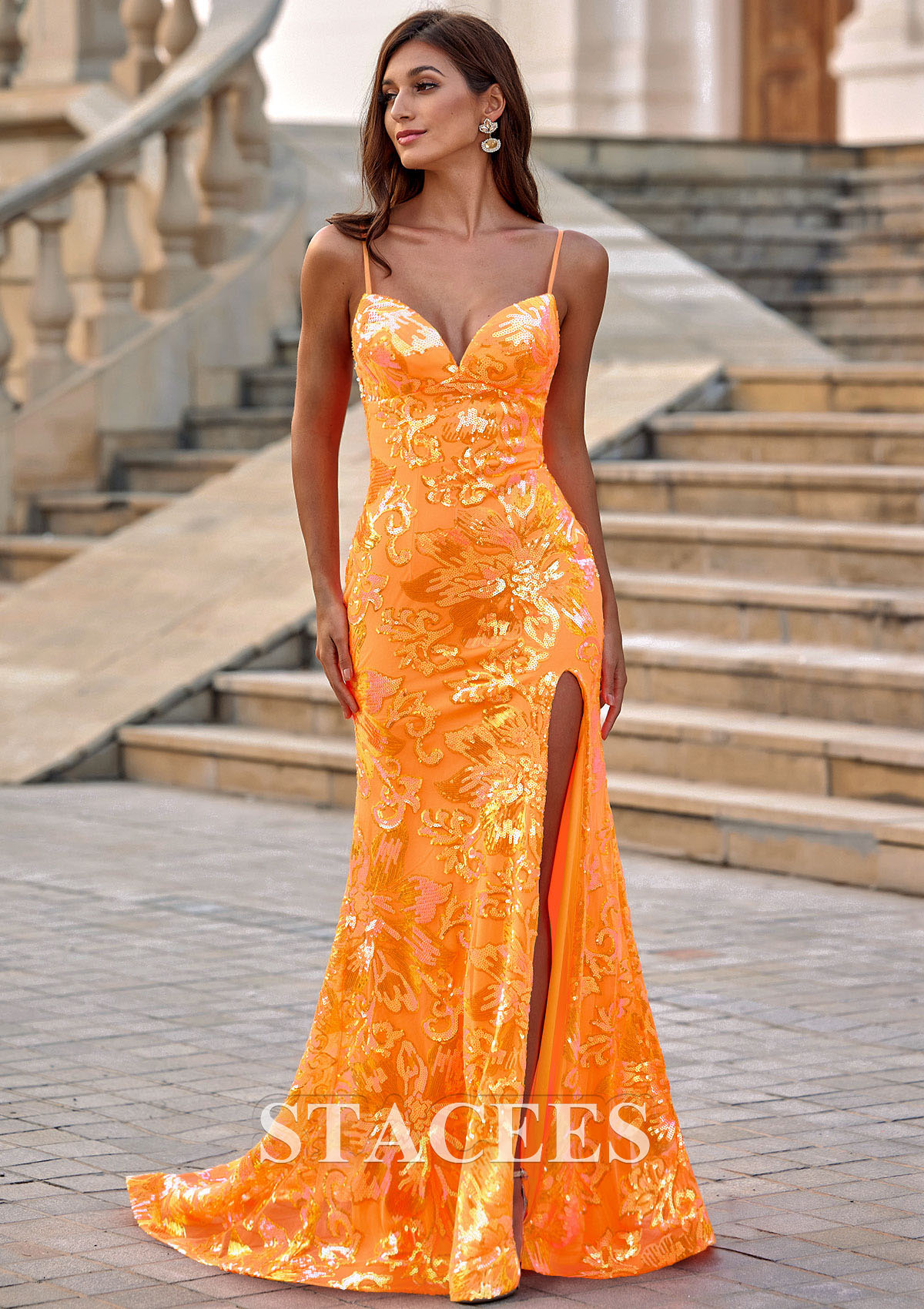 stacees formal dresses Stacees 2026 A-line Layered Ruffle Emerald Prom Dress with Cowl Neck Corset