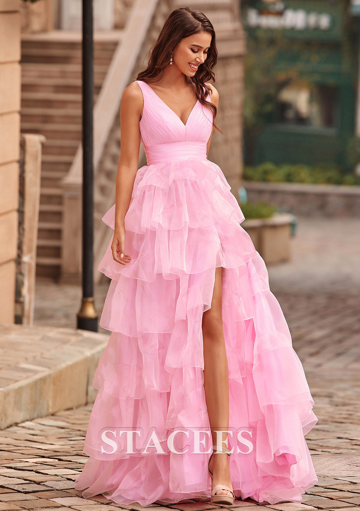 formal organza dress Organza Orange Prom Dress Long A-Line Cap Puffy Sleeve Evening Party Gowns