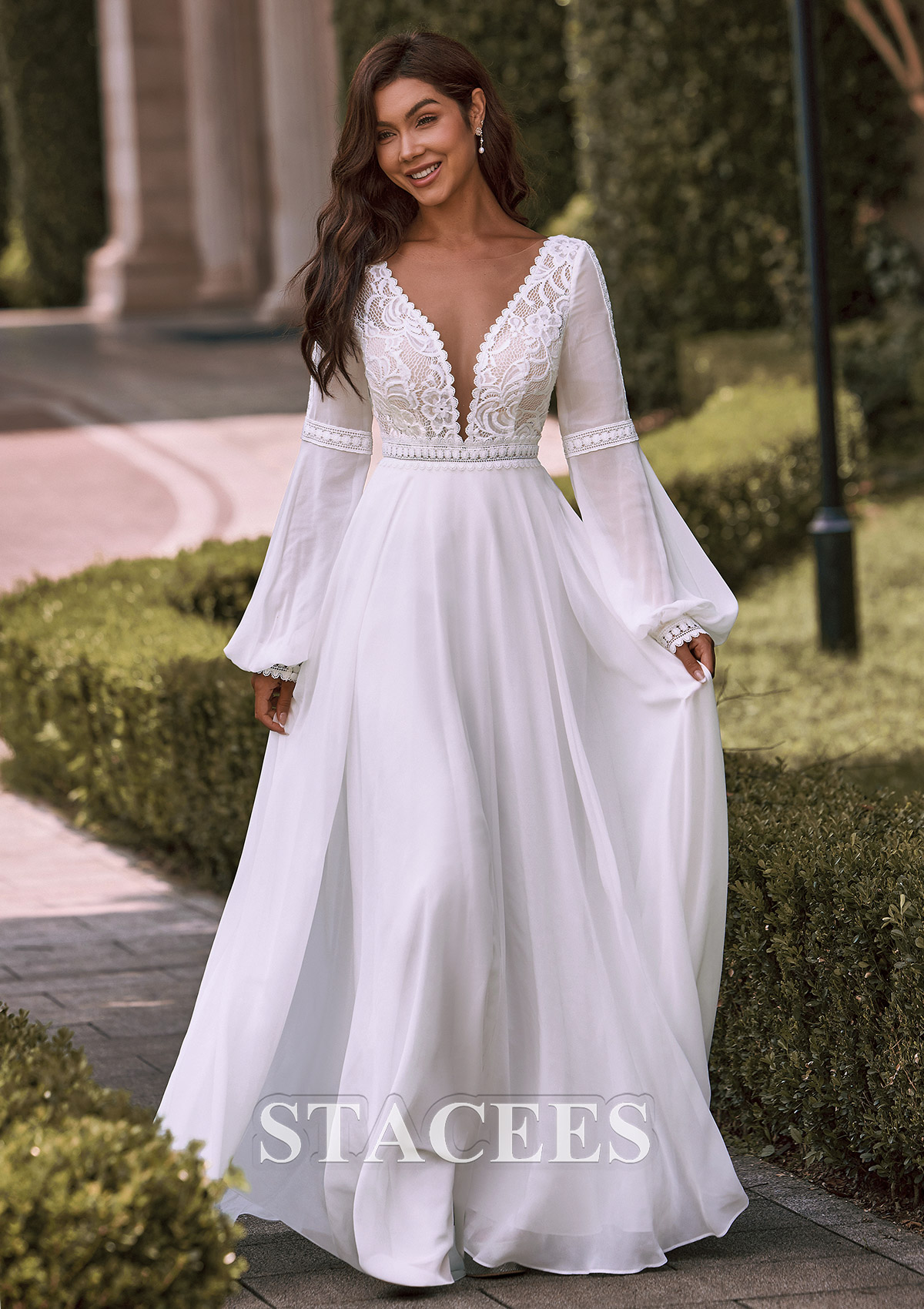 lace long sleeve under dress The Long Sleeve Lace Overlay Champagne / M