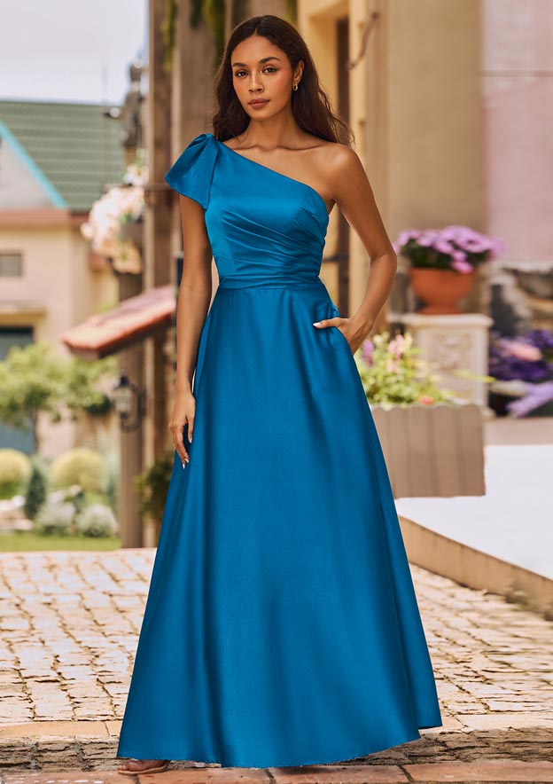 ruched bridesmaid dress Wedtrend Women Bridesmaids A Line Off the Shoulder Ruched Chiffon Bridesmaid Dress with Slit, Sky Blue