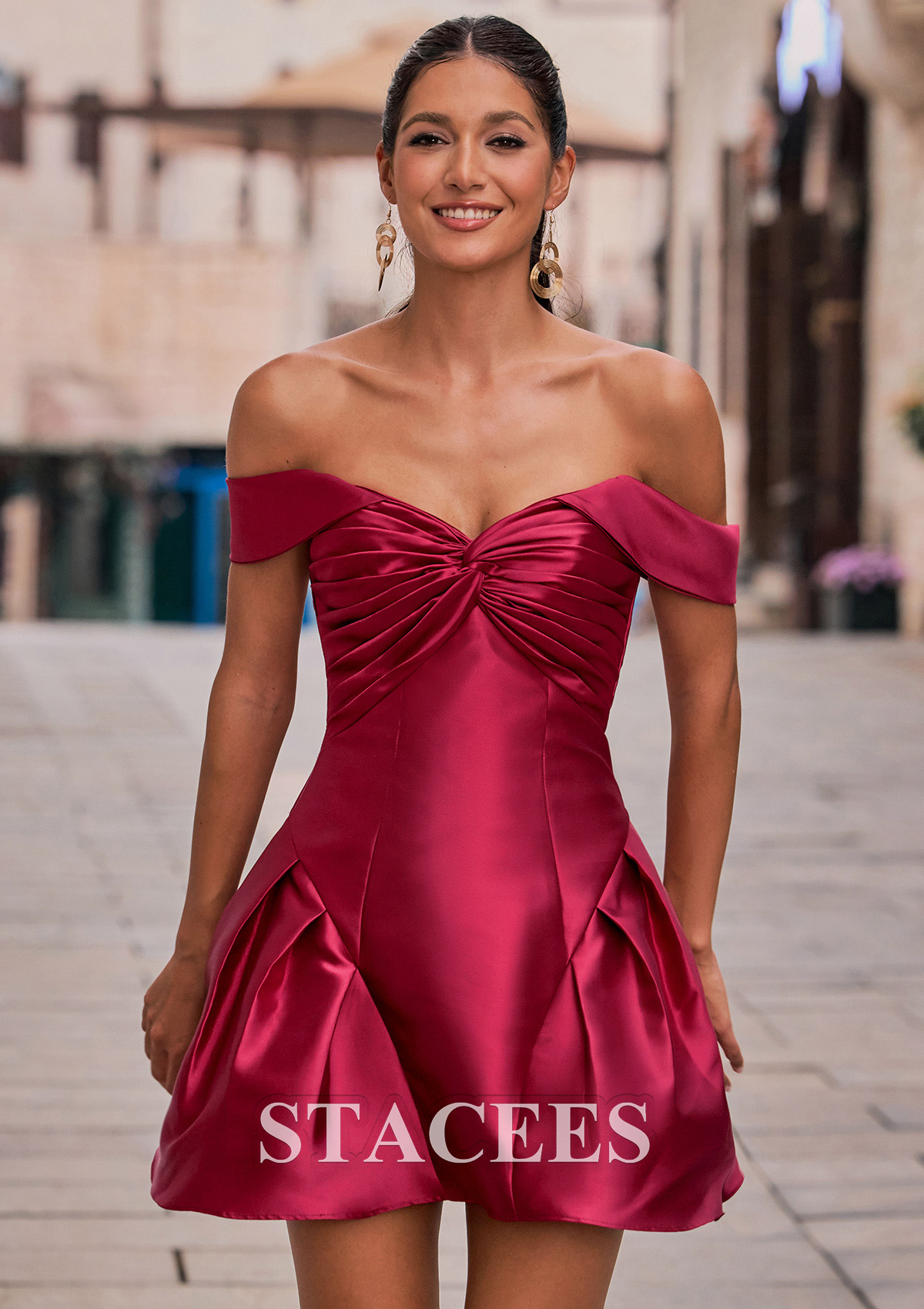 fitted a line dress Amoris by Ladivine T709W - Short Chiffon A-Line line formal dresses for prom and long special Crepe A-line Evening Gown with