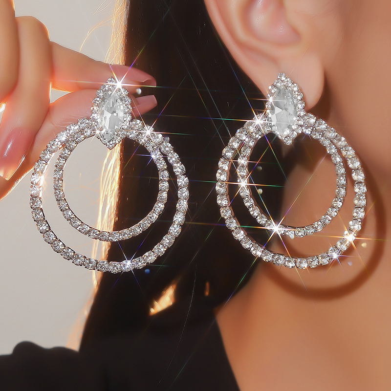 Luxueux étincelant strass boucles d'oreilles avec zircone cubique