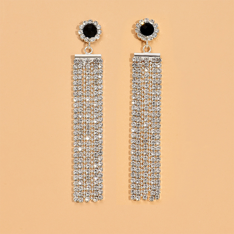 Noir Exquis luxueux cuivre boucles d'oreilles avec strass - STACEES