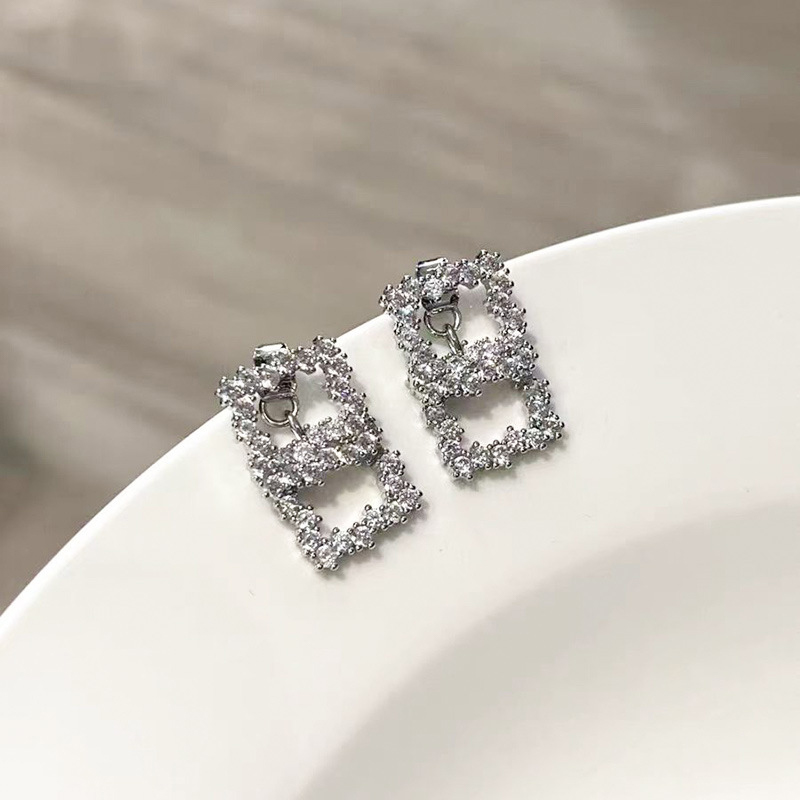 Argent Simple étincelant alliage boucles d'oreilles avec zircone cubique - STACEES