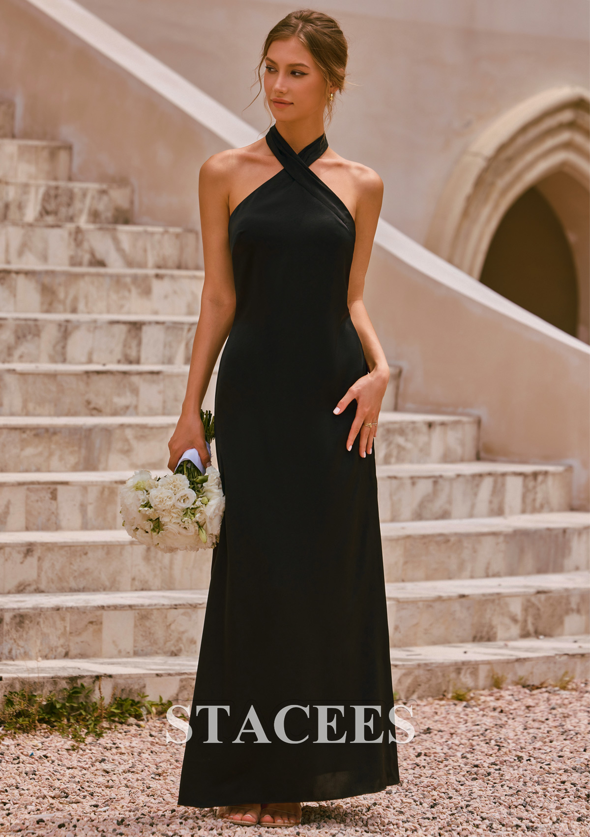 halter neck long black dress Backless Halter Maxi Dress