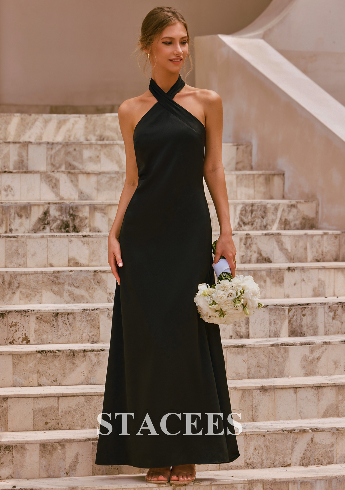 black stretch satin dress Stretch satin dress