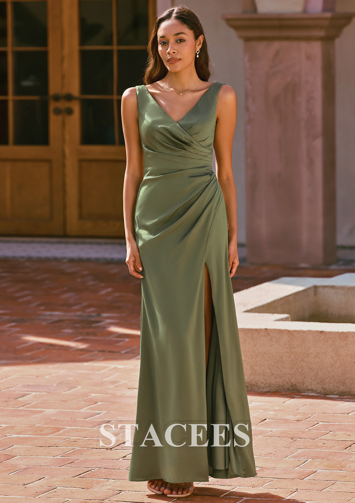 olive green bridesmaid dresses satin Azazie Lianne