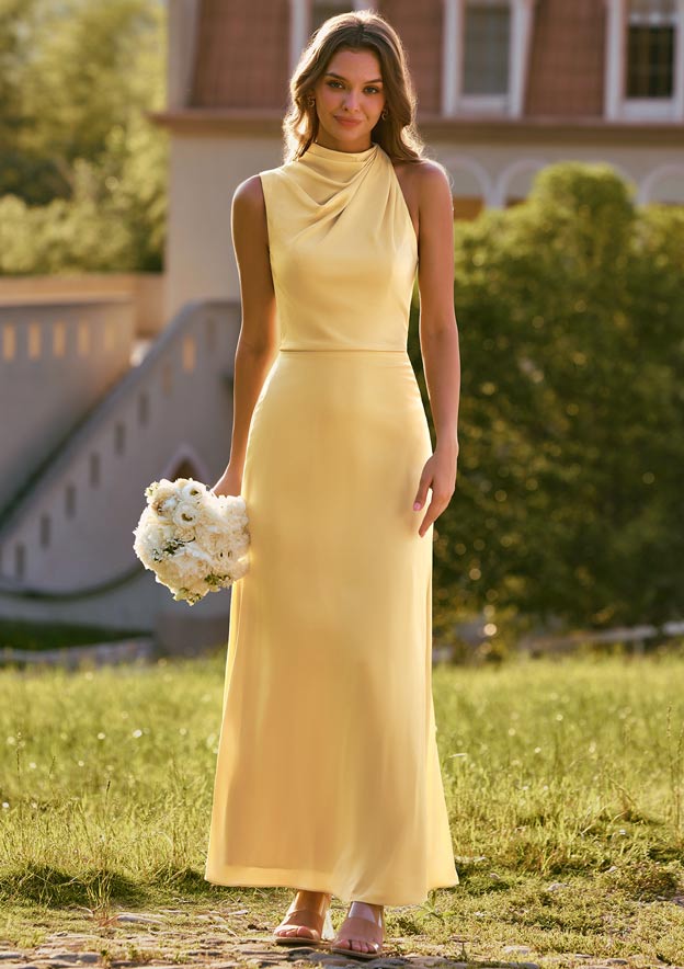 yellow halter neck bridesmaid dresses Six Stories Women's Halter Neck Stretch Bridesmaid Dress