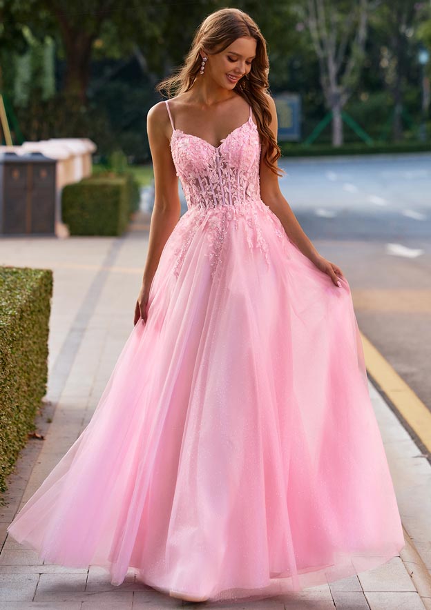a-line v-neck champagne tulle prom dress with beading appliques A Line V Neck Long Sleeves Champagne Prom Dress With Appliques TP0940 US12 / Champagne